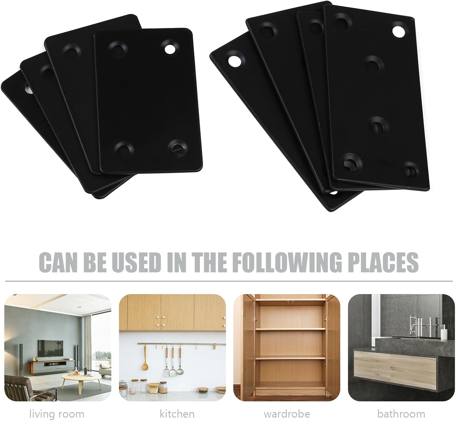 8-Piece Flat Metal Mending Plates Black Steel for Wood Shelves