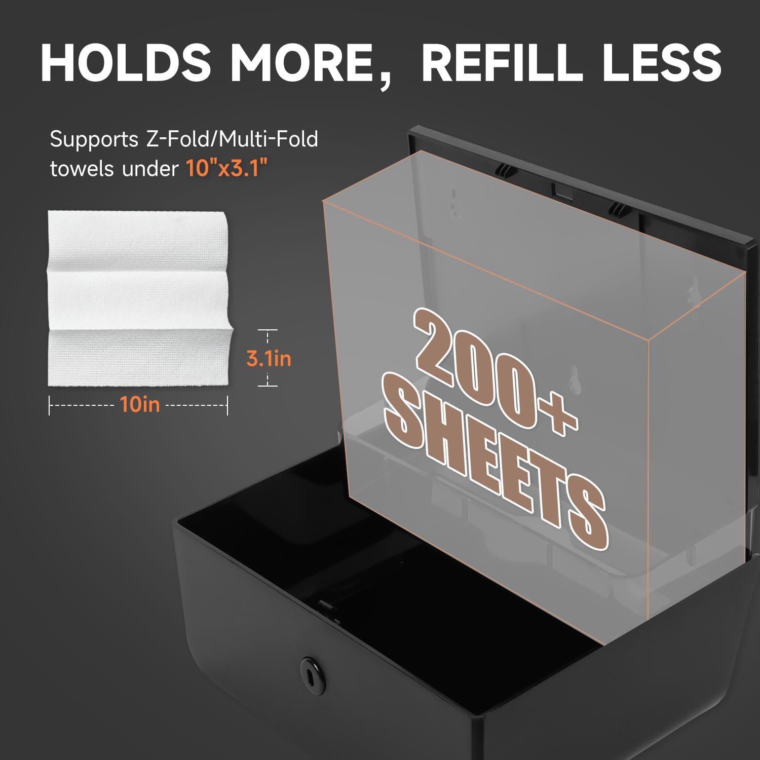 200 Sheet Wall Mounted Paper Towel Dispenser Black