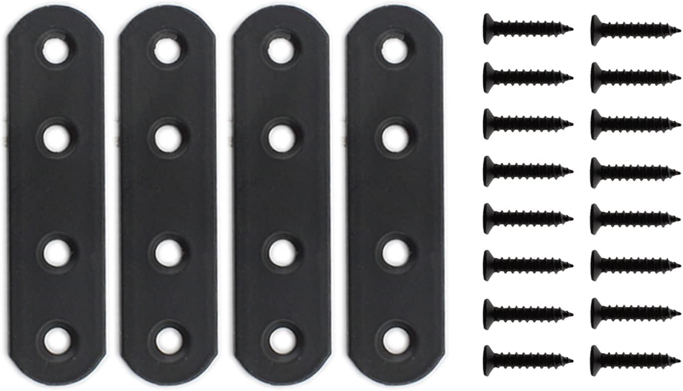 4-Pack Thick Black Iron Flat Mending Plate for Wood Furniture Repair