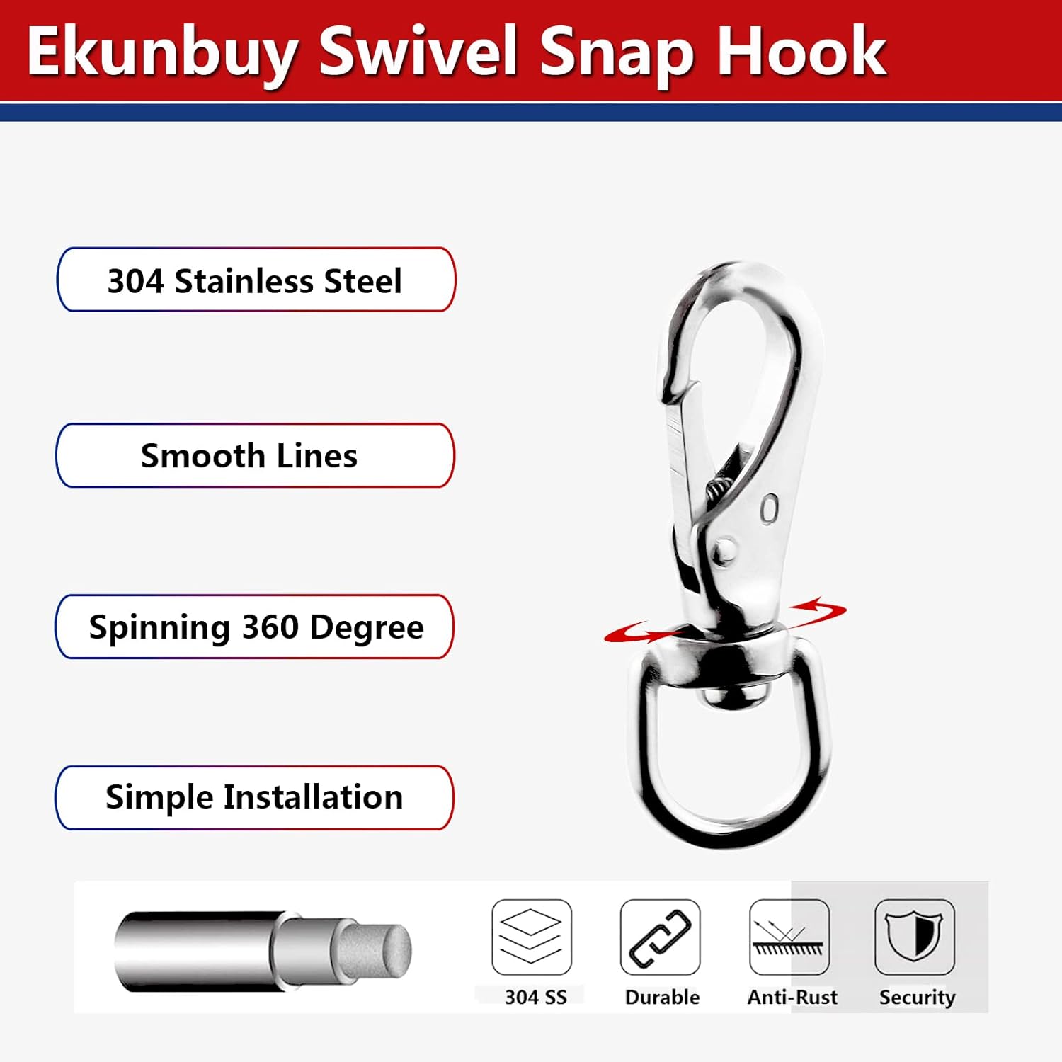 Ekunbuy Swivel Eye Snap Hooks 304 Stainless Steel Heavy Duty