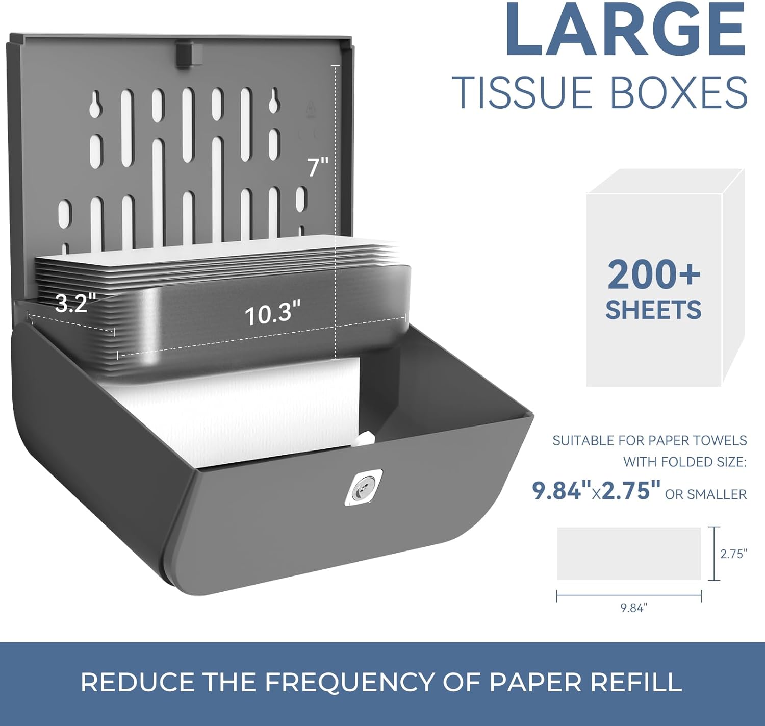 Wall Mounted Paper Towel Dispenser with Key Lock and Transparent Window