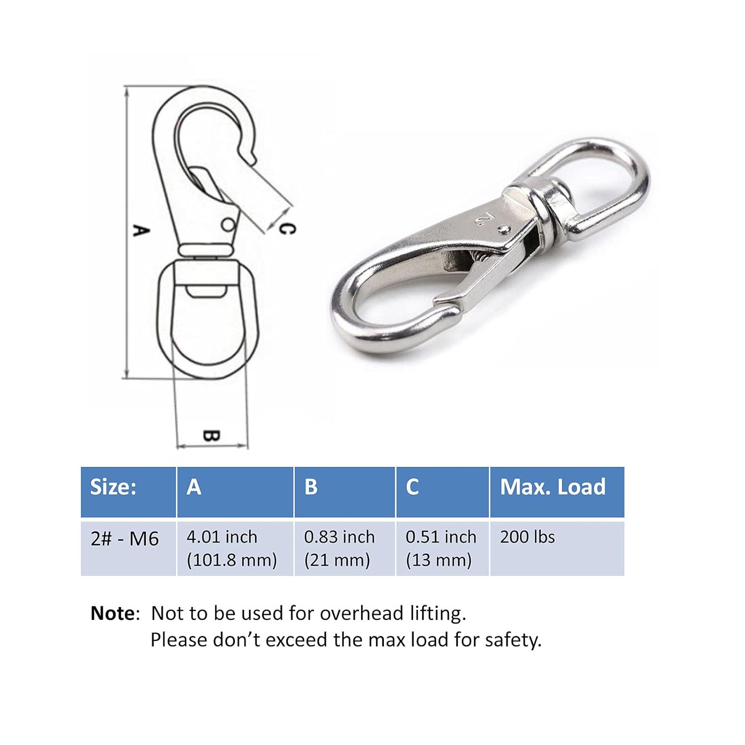 Durable Swivel Eye Bolt Snap Hook 4-Pack