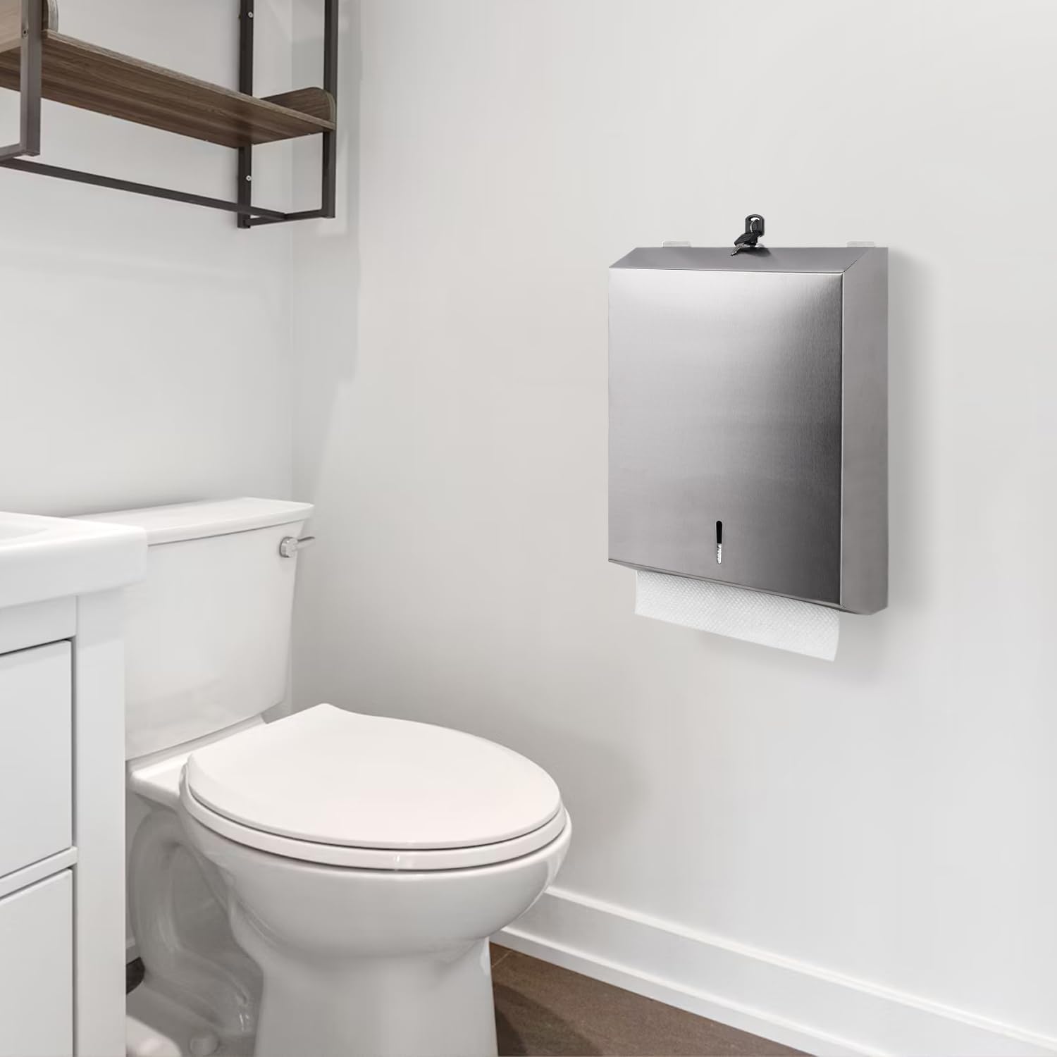 HEY FOLY Commercial Paper Towel Dispenser Wall Mount Touchless Stainless Steel Lock Silver