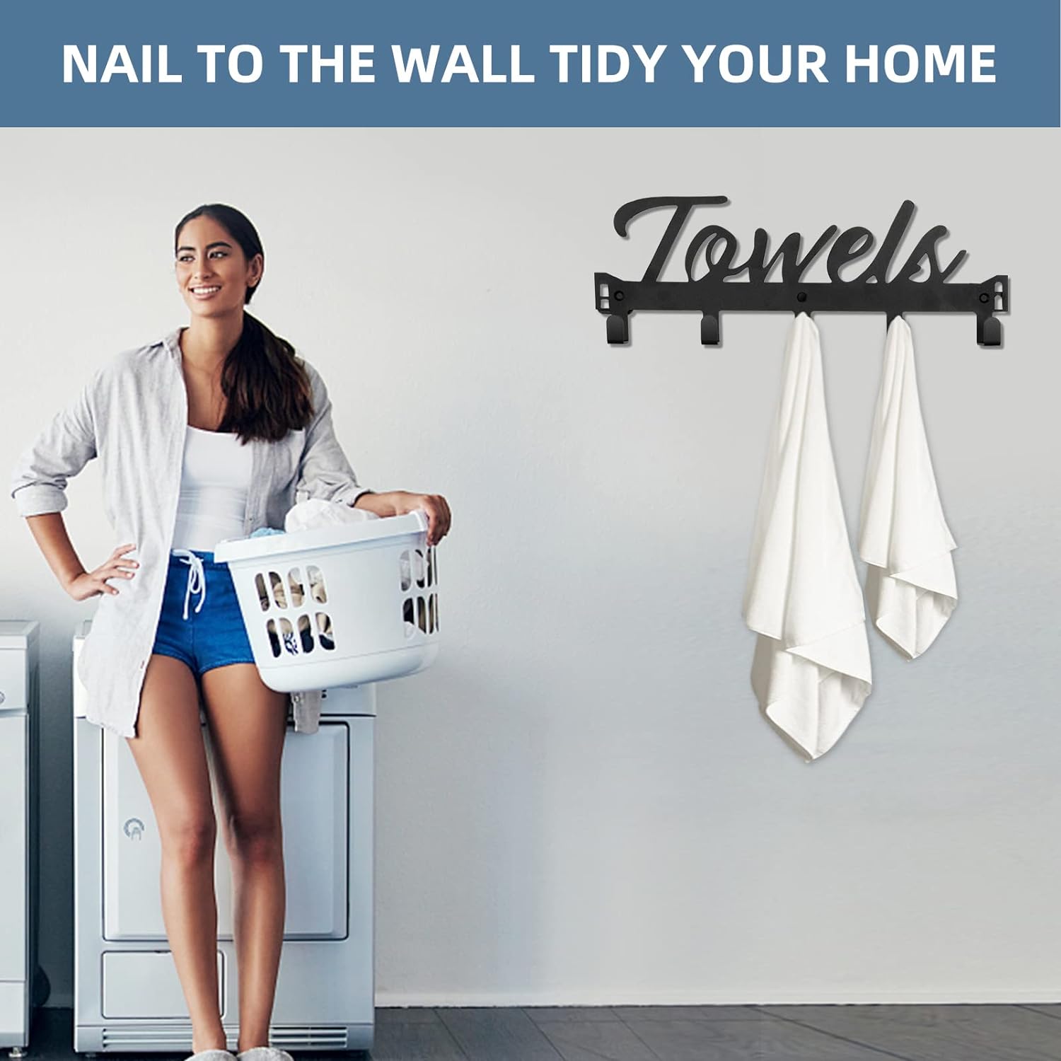 Space-Saving Over-Door Towel Rack with 5 Hooks