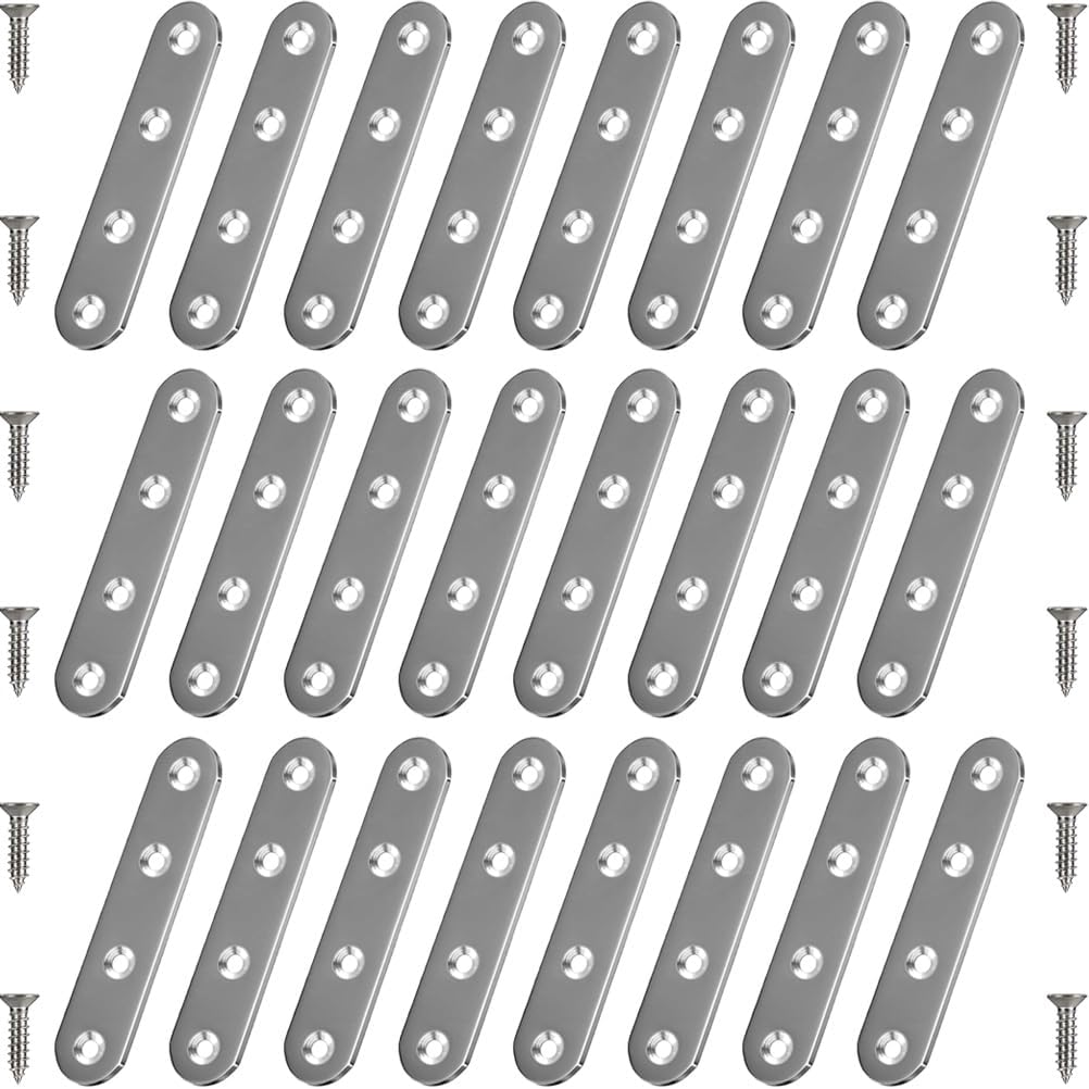 24 Pack Stainless Steel Straight Brackets with Screws