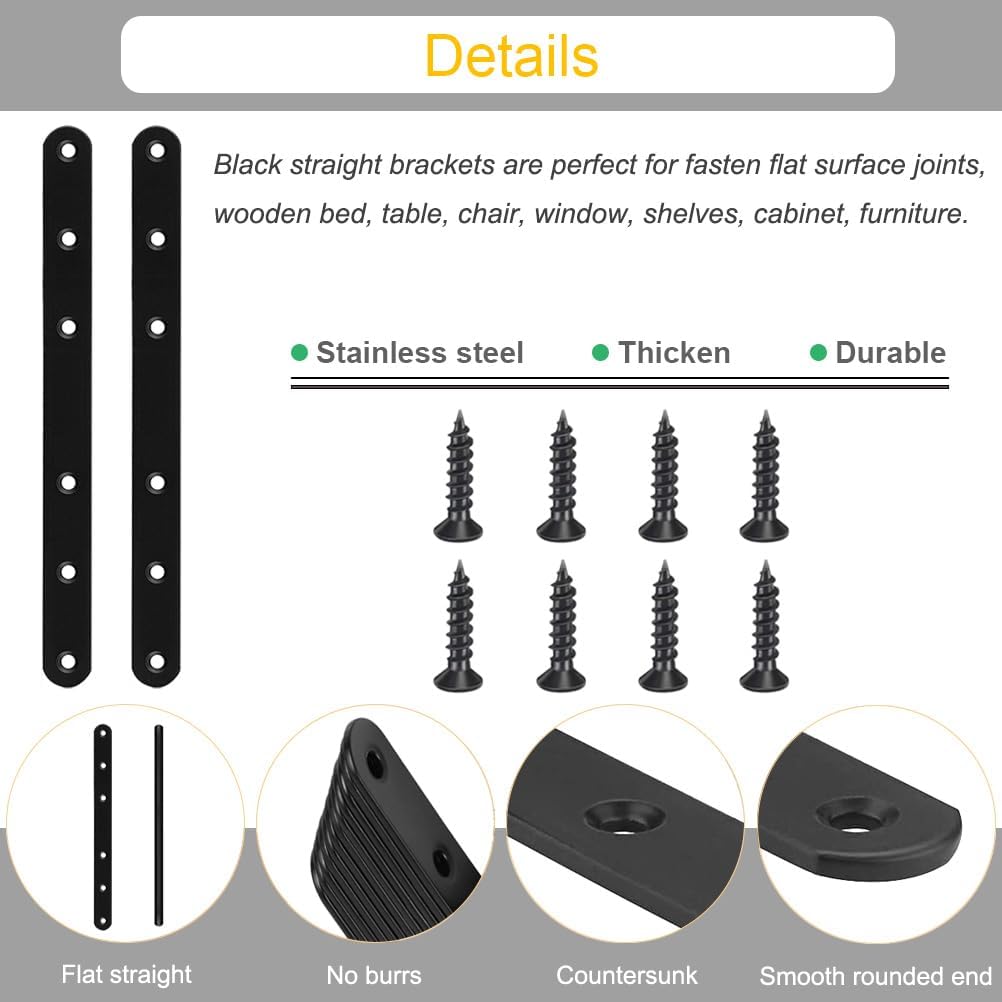8-Piece Set of Rust-Resistant Stainless Steel Flat Mending Brackets
