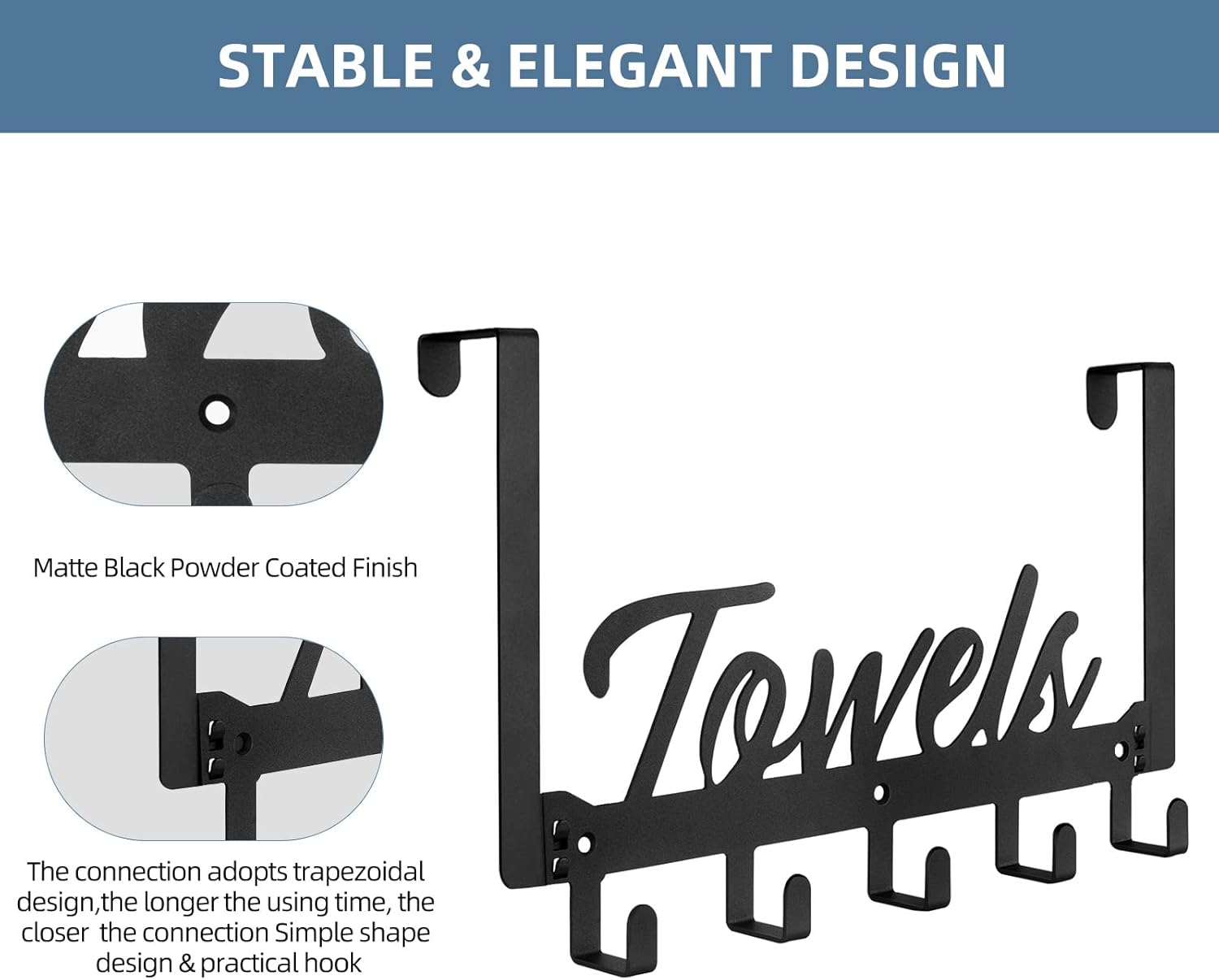 Space-Saving Over-Door Towel Rack with 5 Hooks