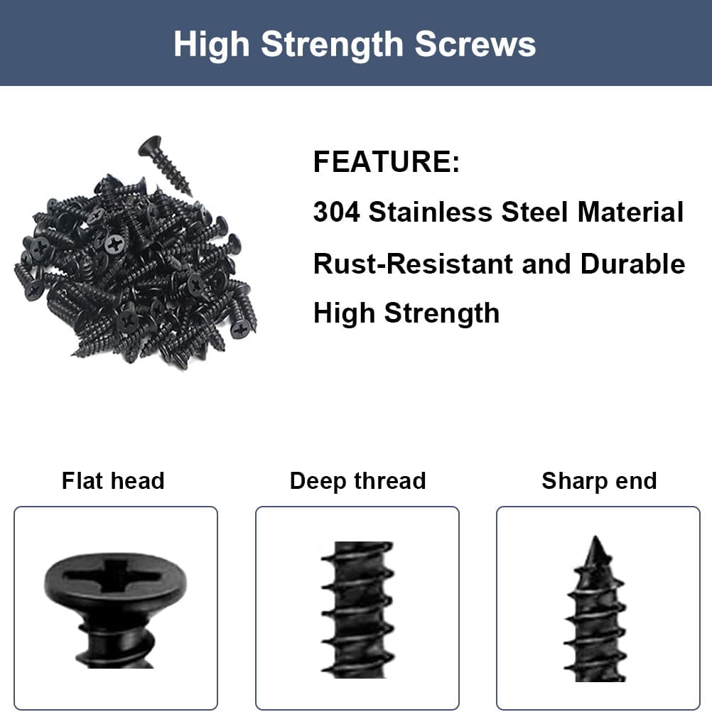 24Pcs Black Stainless Steel Flat Brace Plates with Screws