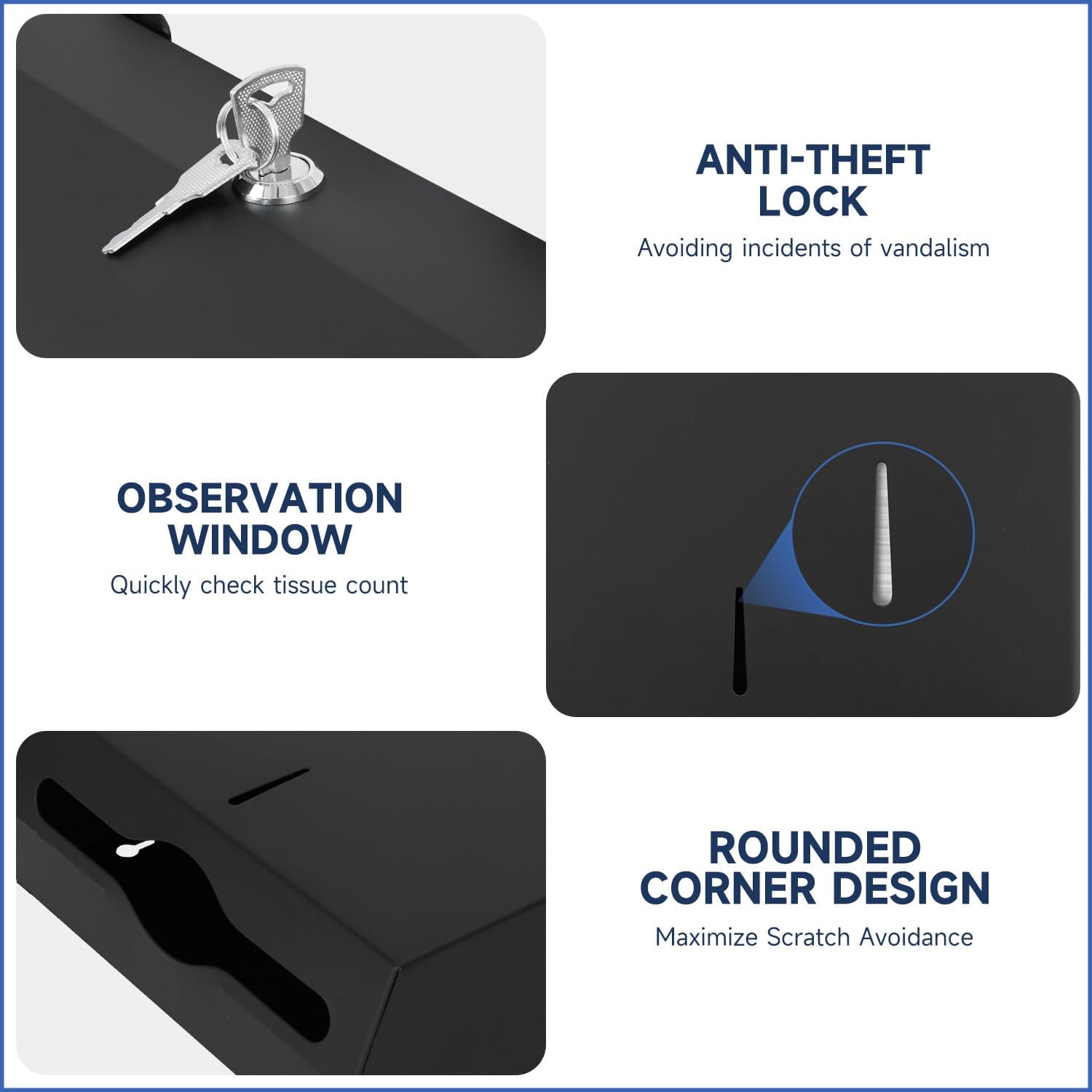 AIKE 400-sheet stainless steel wall mount dispensor with lock black