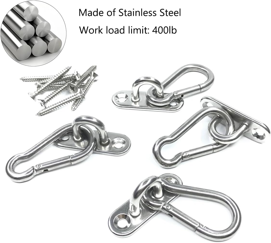 8Pcs 304 Stainless Steel Pad Eye and Snap Hooks with Screws Anchors