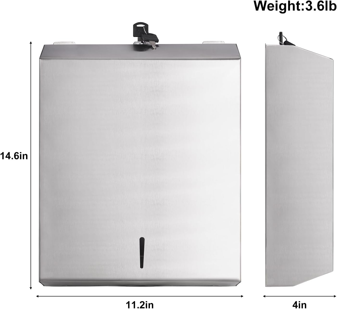 HEY FOLY Commercial Paper Towel Dispenser Wall Mount Touchless Stainless Steel Lock Silver