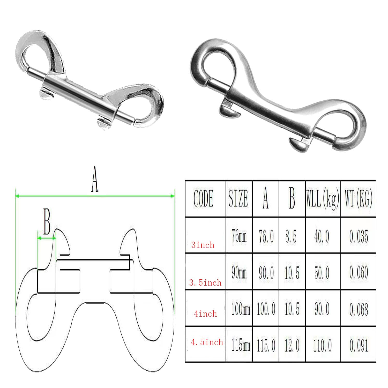 4-Inch Double-Ended Bolt Snap Hook for Chain Fastening