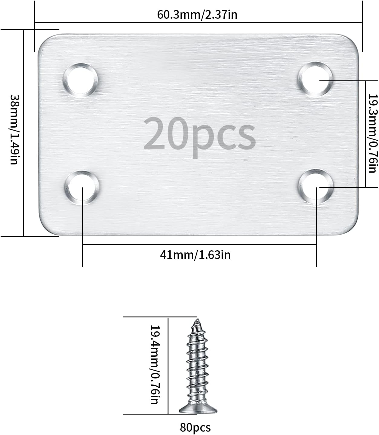 20-Piece Stainless Steel Flat Mending Plates for Wood Furniture