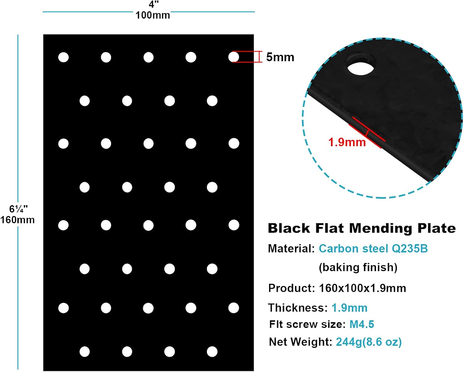 6 PCS Black Tie Plate Bracket for Wood Shelves