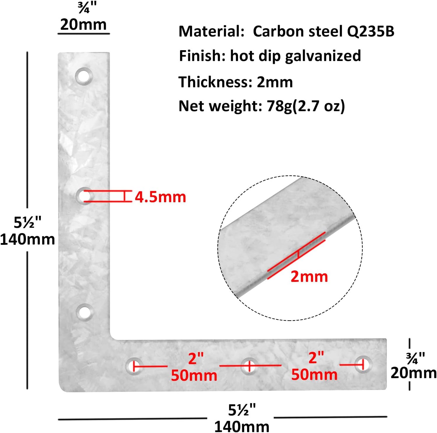 10 x 5-12 x 34 L-Shaped Flat Mending Plates