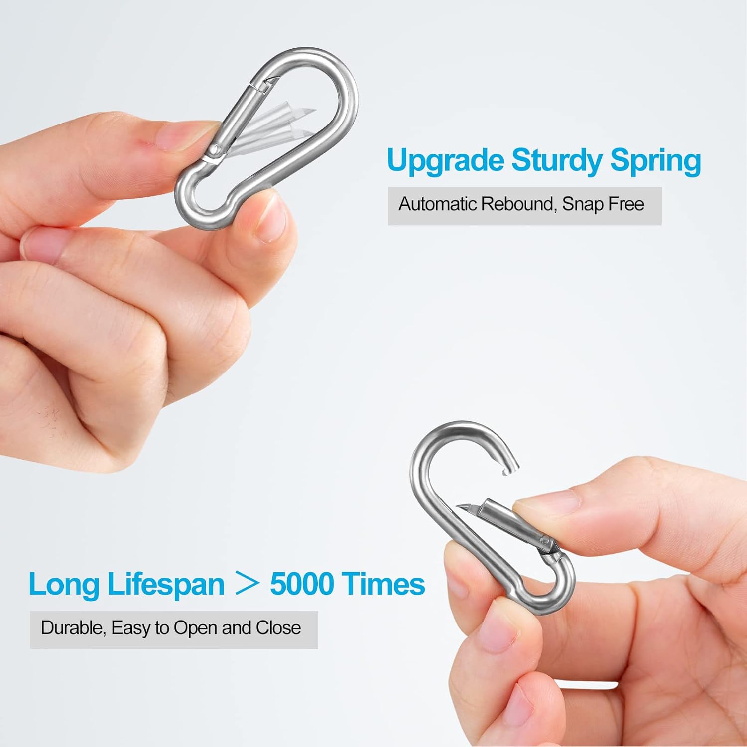 10-Piece Stainless Steel Carabiner Clips for Keys and Hiking