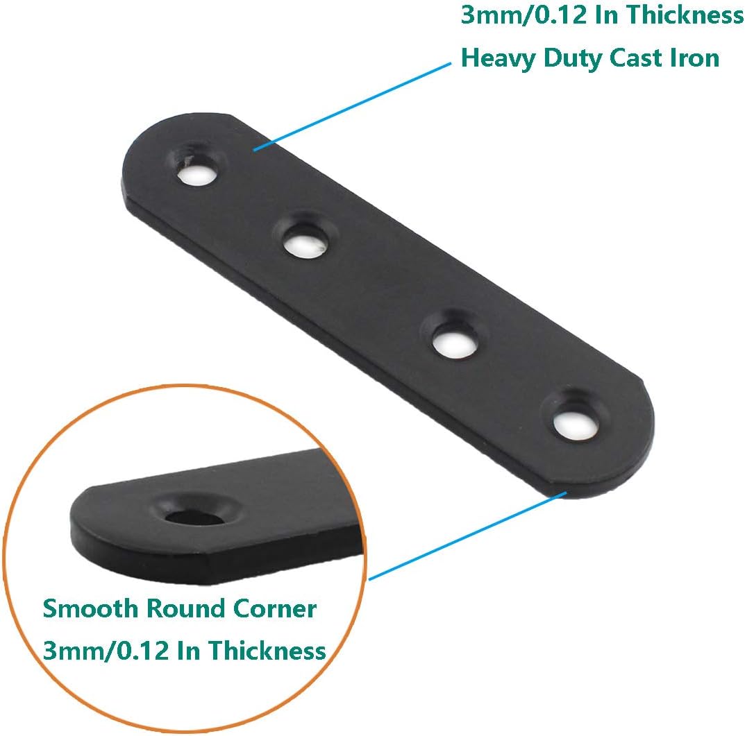 4-Pack Thick Black Iron Flat Mending Plate for Wood Furniture Repair