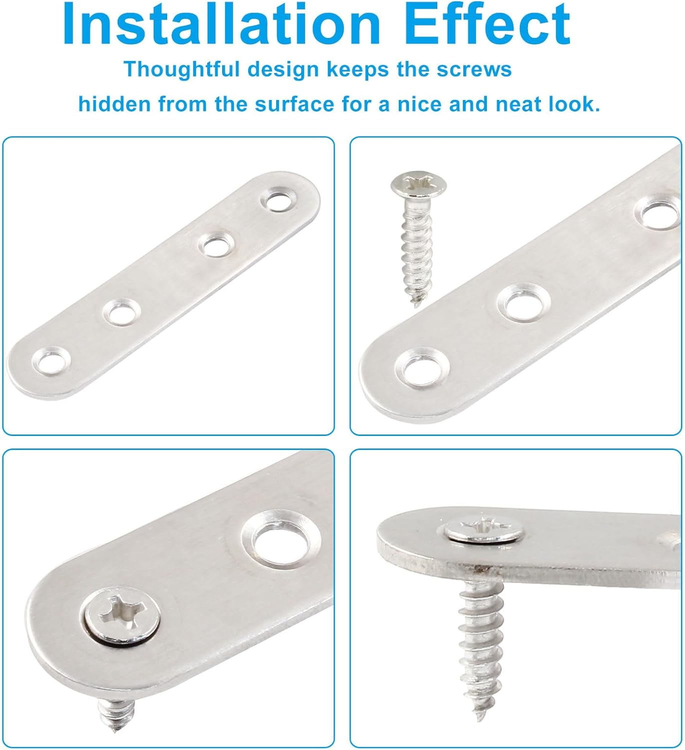 16-Piece 3-Inch Stainless Steel Straight Bracket for Furniture Repair