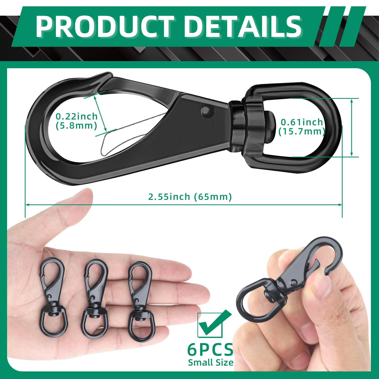 Secure Your Marine Gear with 6-Piece Stainless Steel Snap Hooks