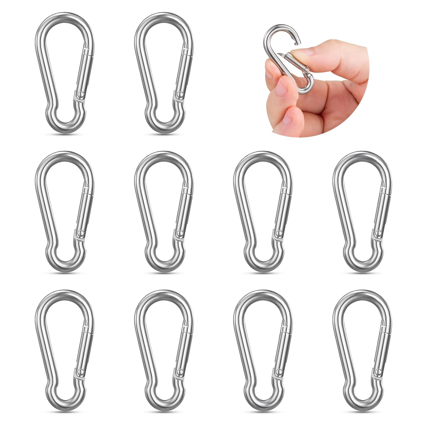 10-Piece Stainless Steel Carabiner Clips for Keys and Hiking
