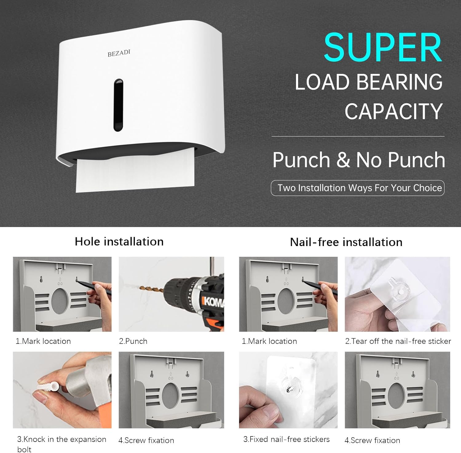 Smart Lock Dispenser Smart Towels Holder Wall-Mounted Tissue Dispenser Large Capacity