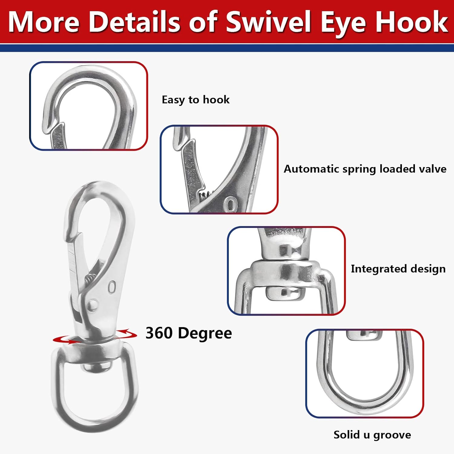 Ekunbuy Swivel Eye Snap Hooks 304 Stainless Steel Heavy Duty