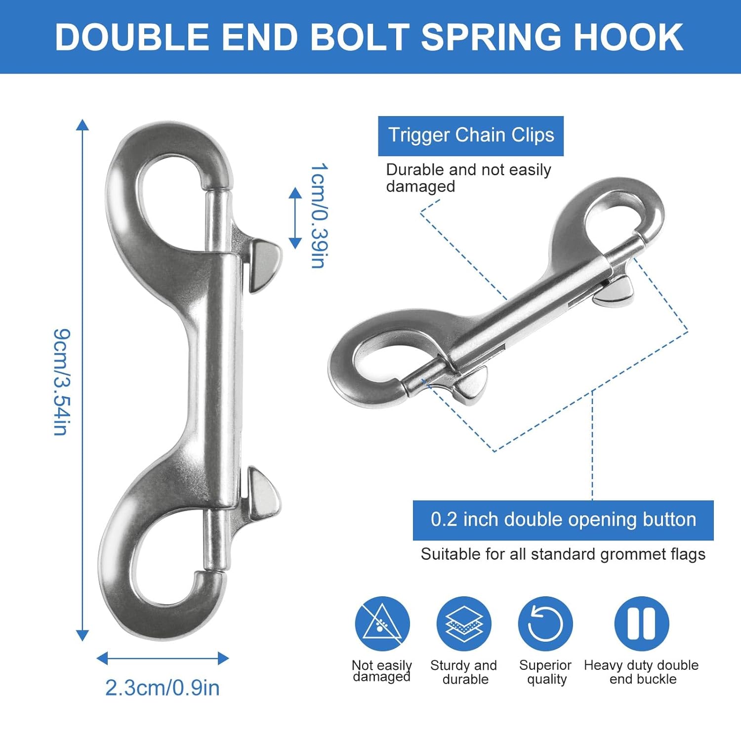 Double Ended Bolt Snap Hooks 316 Marine Grade 35 Inch 2PCS