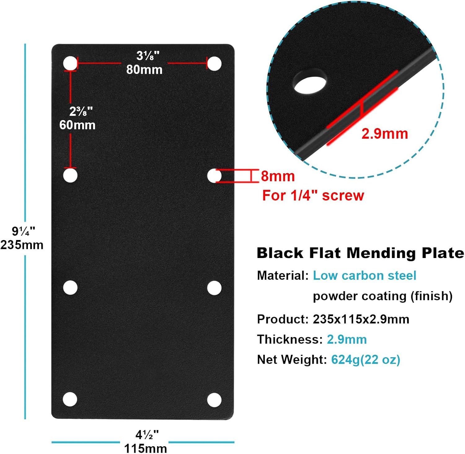 4 PCS Black Flat Mending Bracket Plate for Furniture Wood Repair