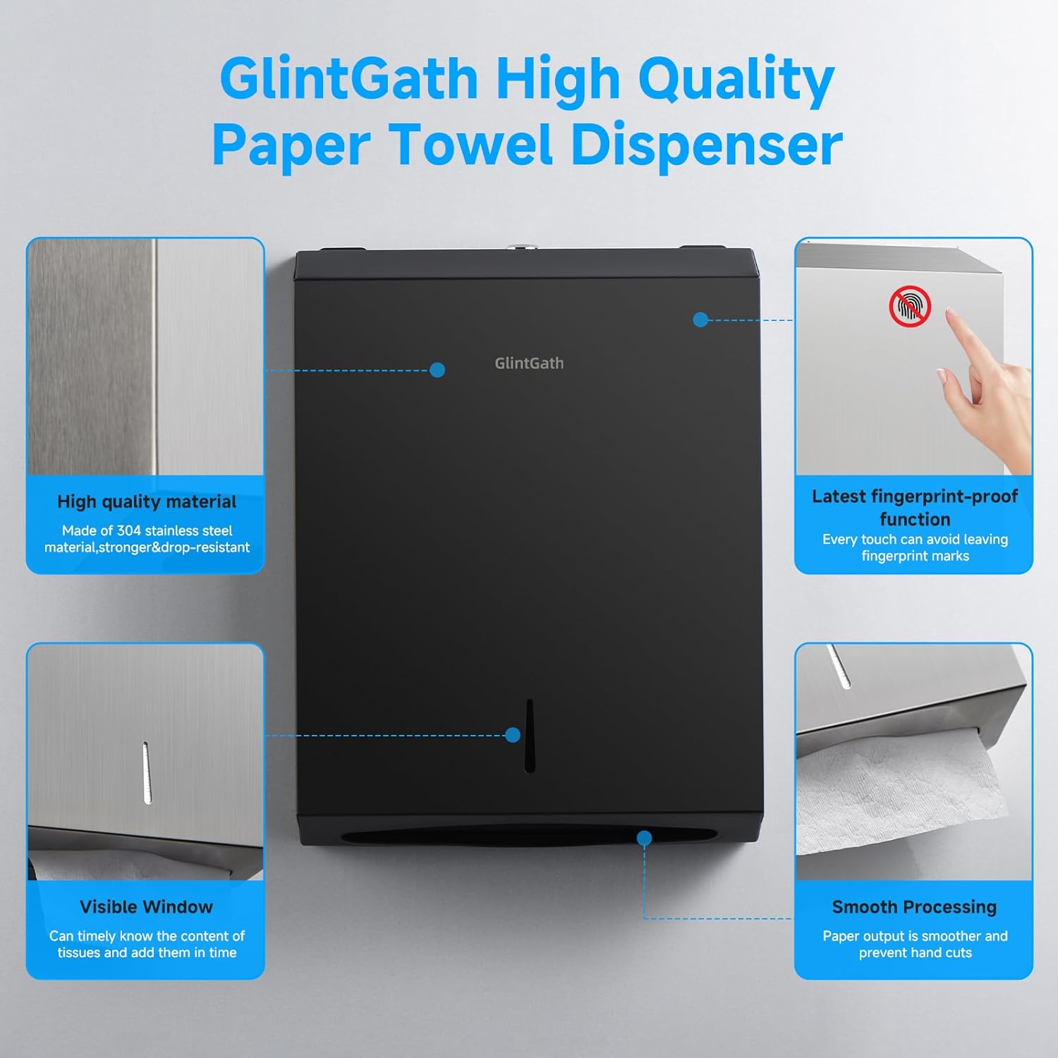 GlintGath 304 Stainless Steel Touchless Paper Towel Dispenser