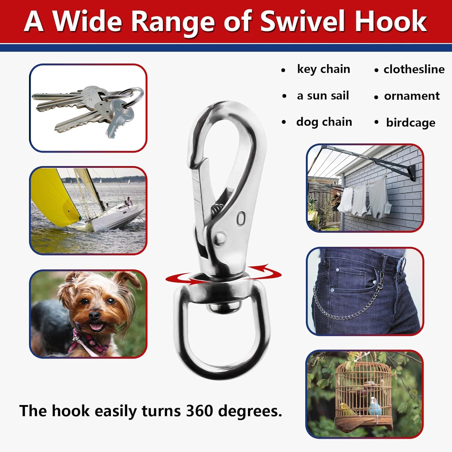 Ekunbuy Swivel Eye Snap Hooks 304 Stainless Steel Heavy Duty
