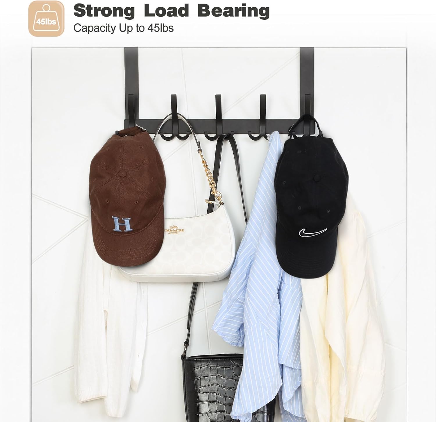 Optish Over The Door Hanger with 5 Triple Coat Hooks Black