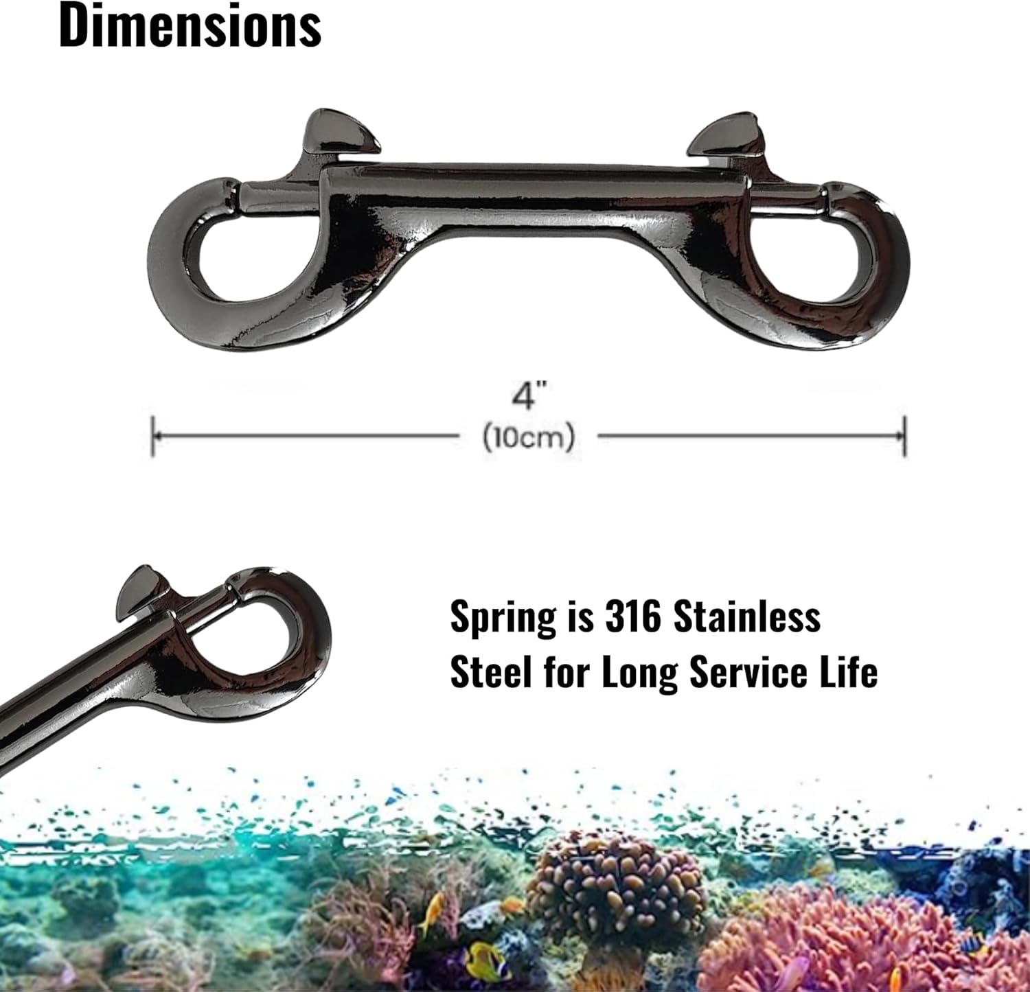Marine Grade 4 Inch Double Ended Bolt Snaps with SS316 Spring