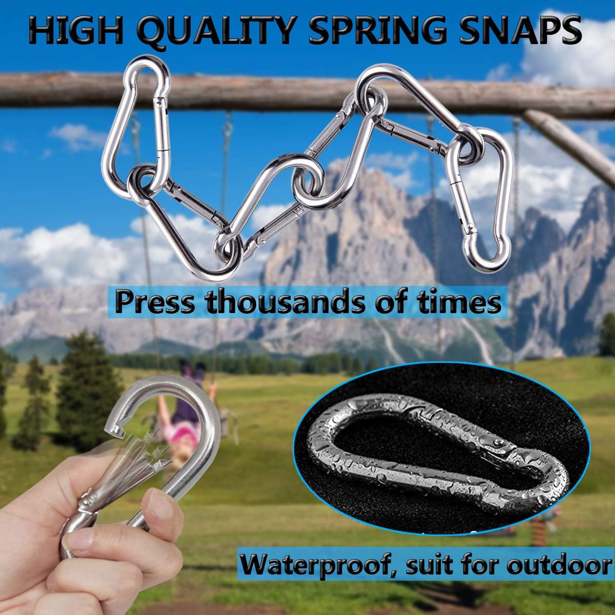 Heavy-Duty 304 Stainless Steel Spring Snap Hooks for Hammocks More
