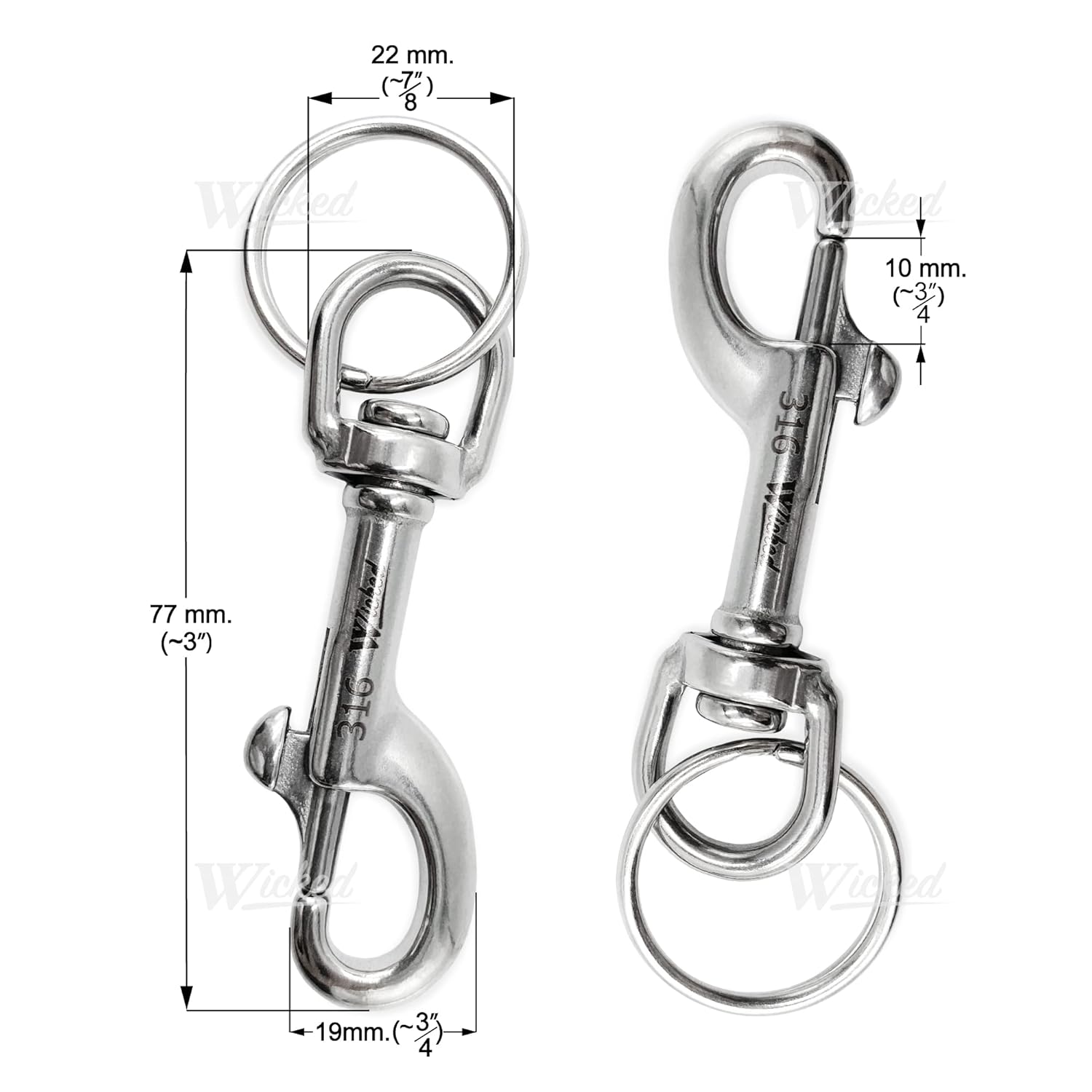 WICKED 316 Stainless Steel Swivel Eye Single Snap Bolt 6 Pack