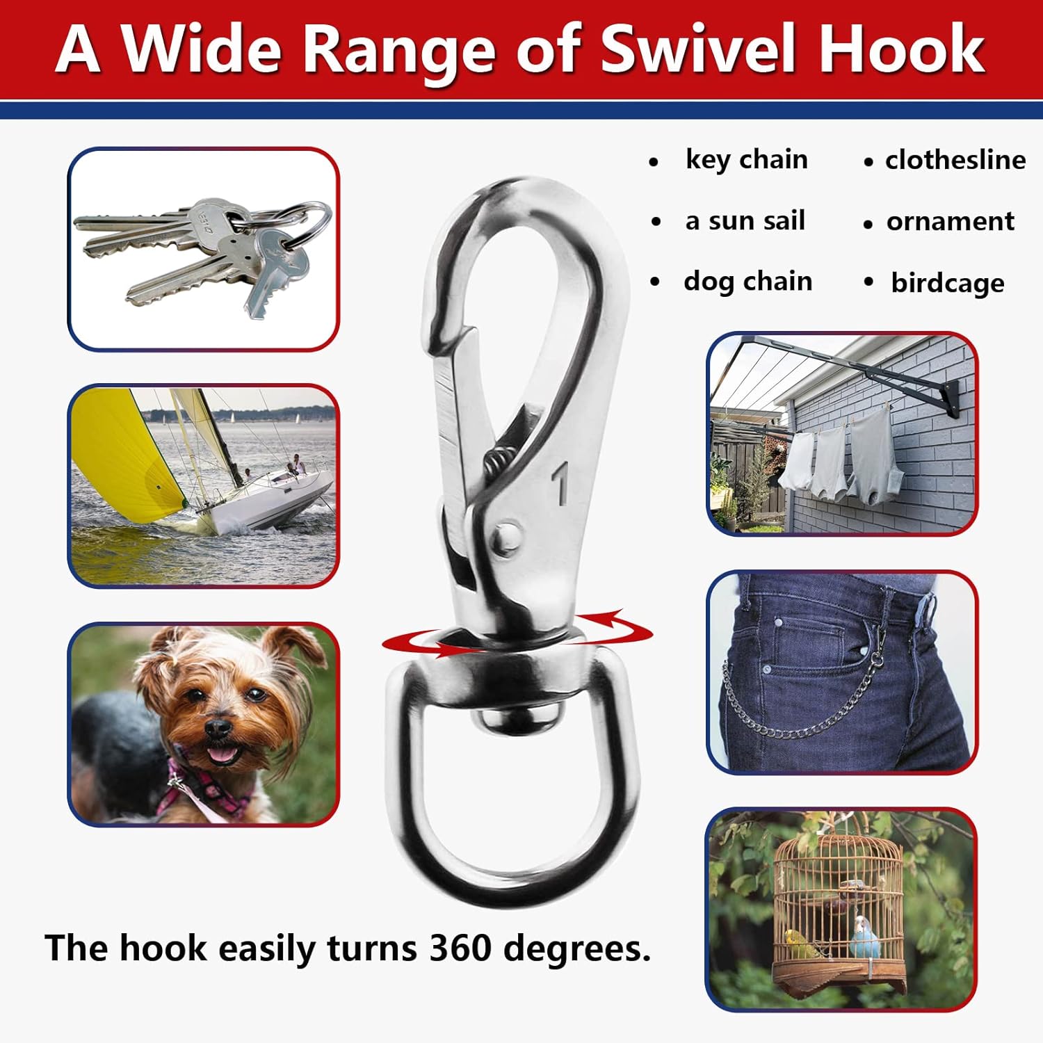 304 Stainless Steel Swivel Snap Hooks for Keychains Pets and More