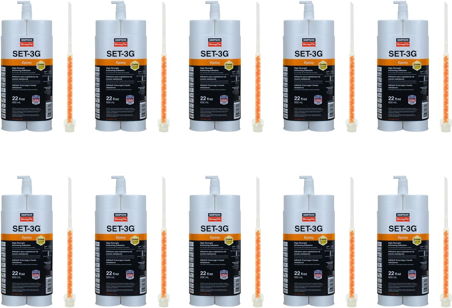 Secure 10-Pack 22oz Epoxies with Nozzle for Strong Attachments