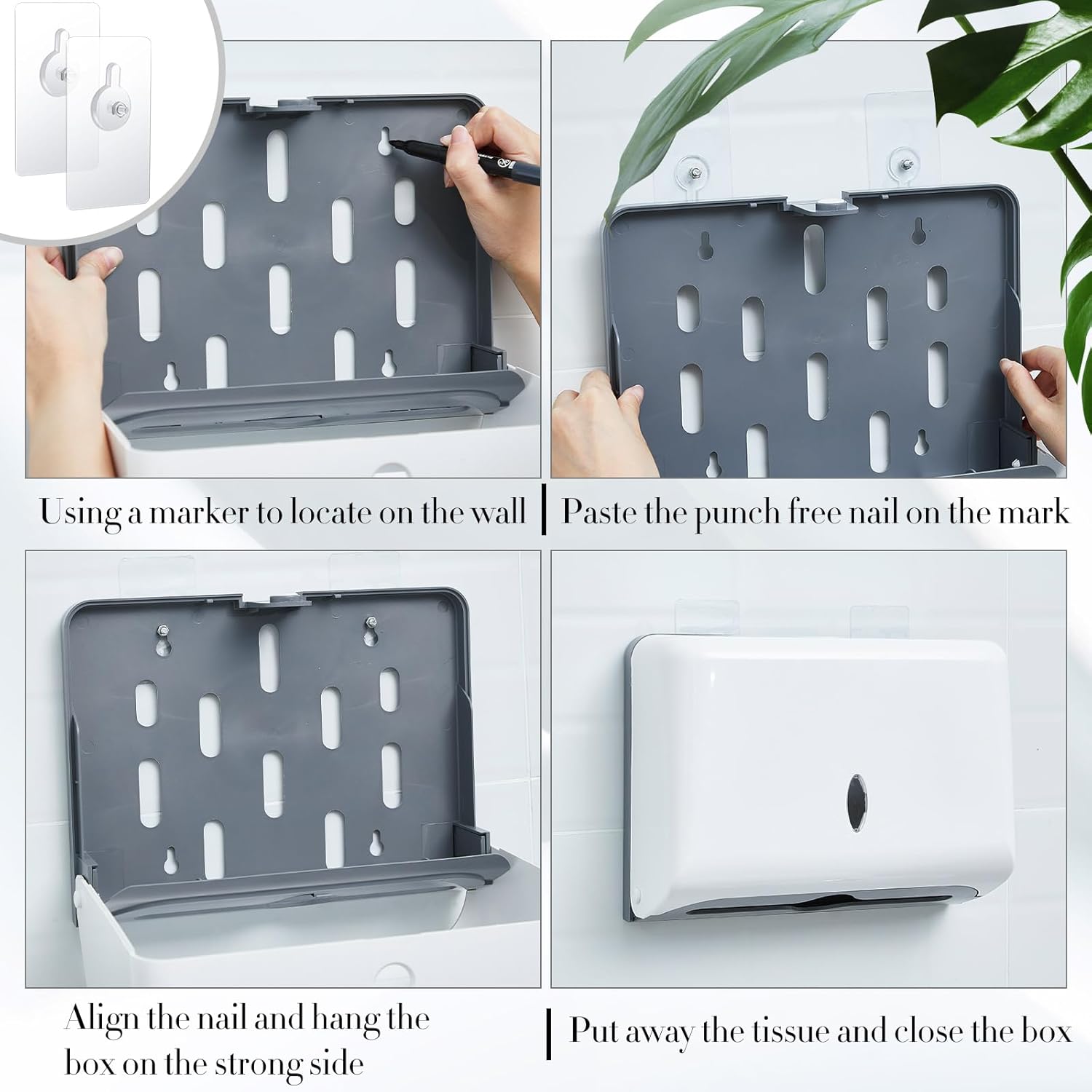 Yaomiao 2 Pcs Wall Mount Paper Towel Dispenser No Drilling Commercial