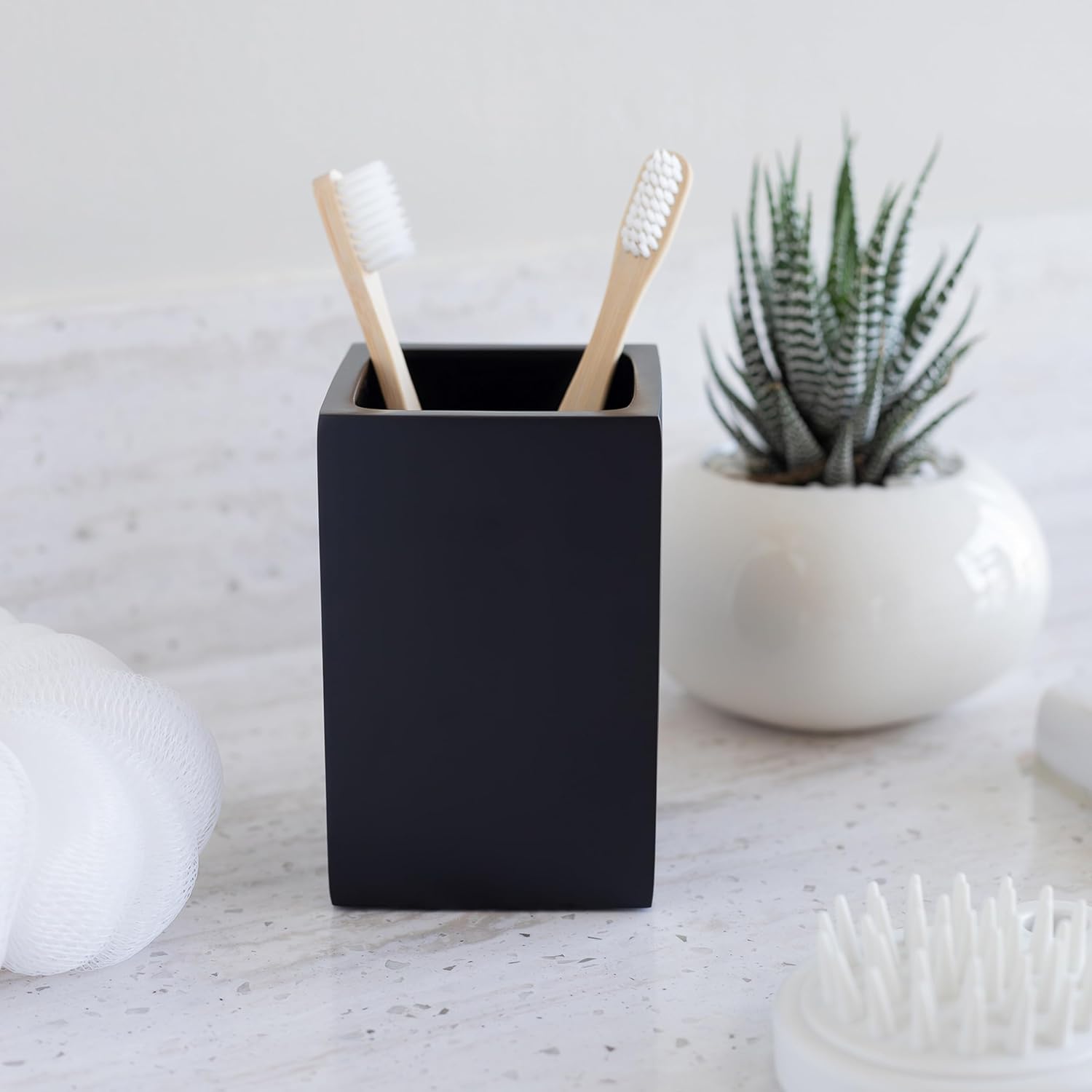 Matte Black Toothbrush and Toothpaste Holder for Bathroom Vanity and Countertop