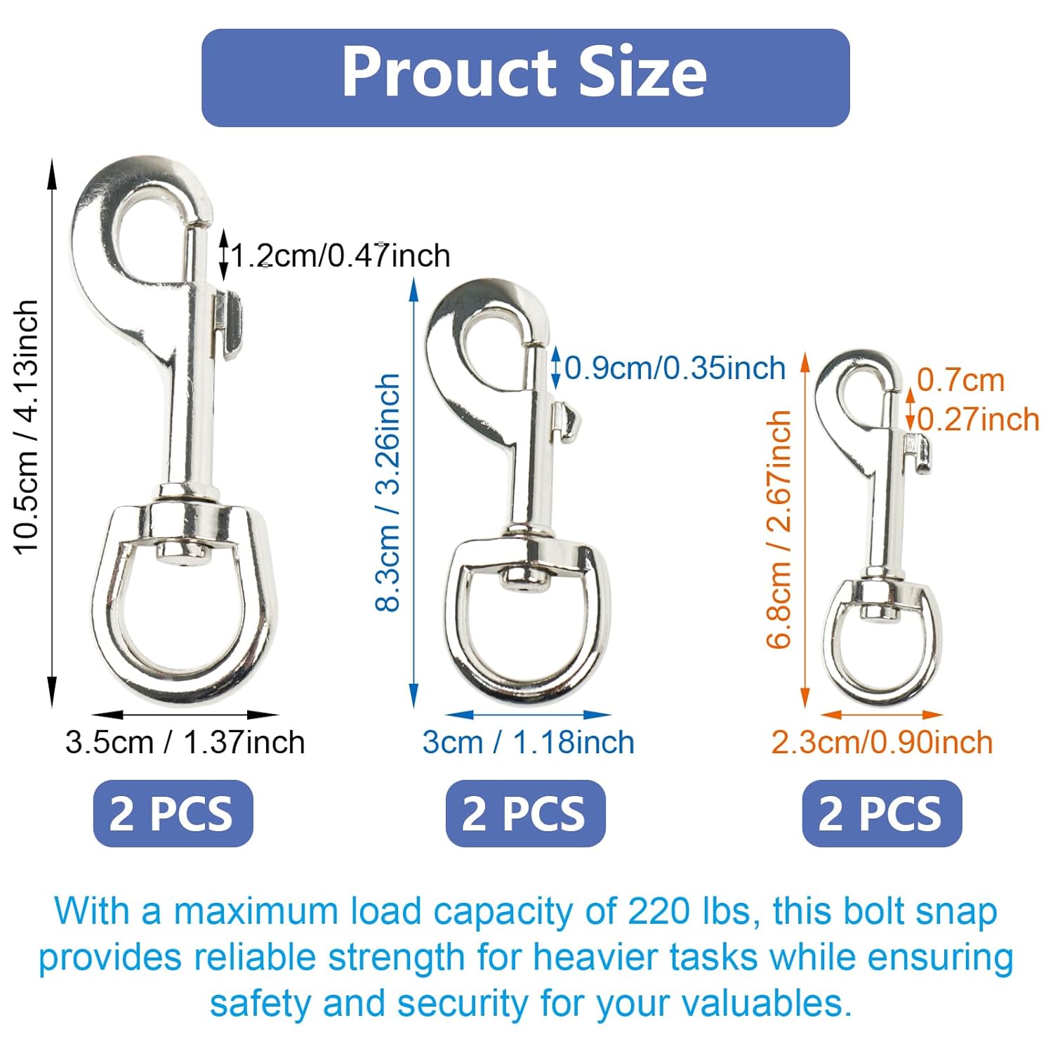 Durable Animal Snap Hooks SPNKMJUJ 6-Pack Zinc Alloy Snap Clips
