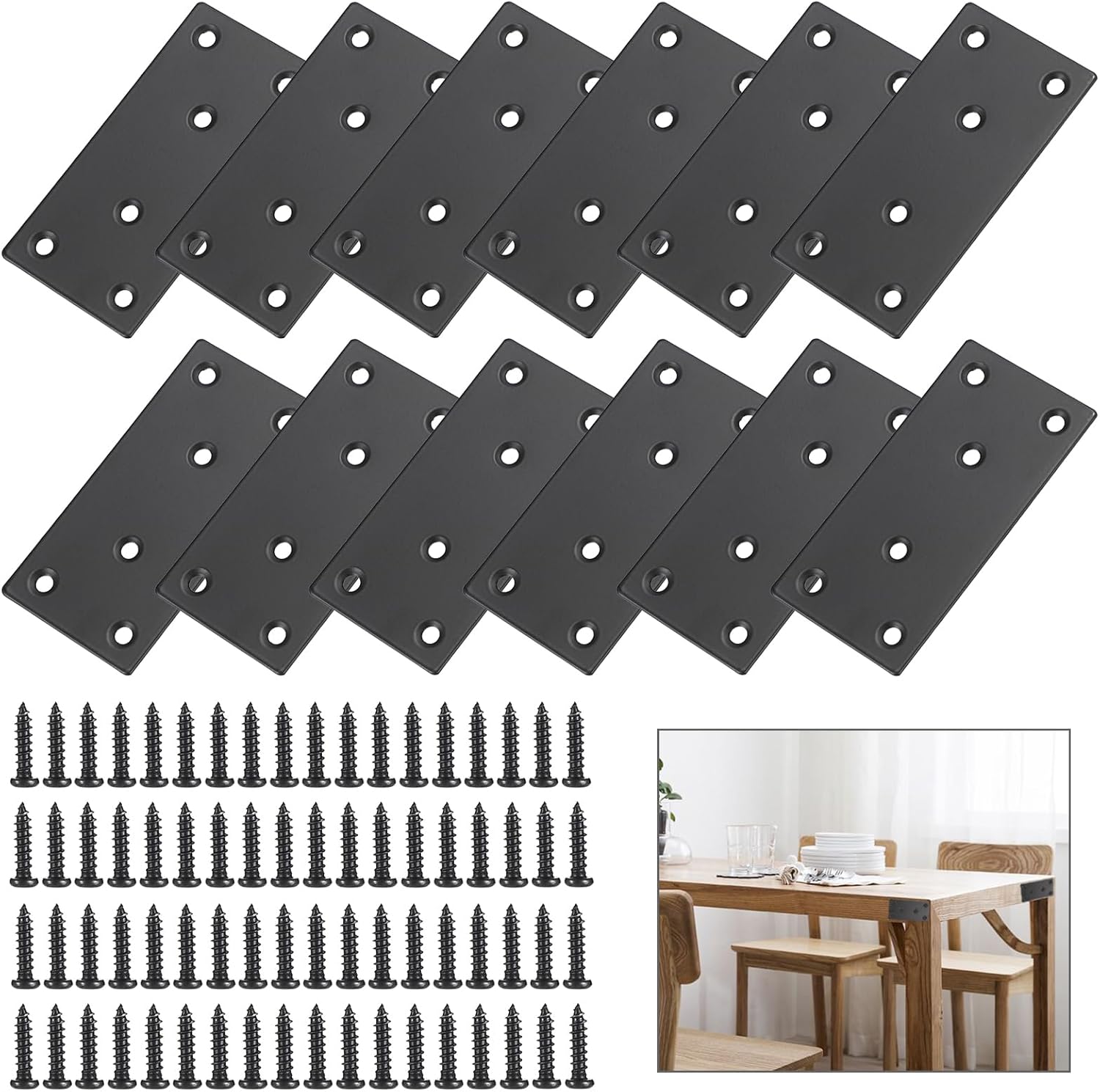Sumnacon 12-Piece Stainless Steel Mending Plate Set for Furniture Repair