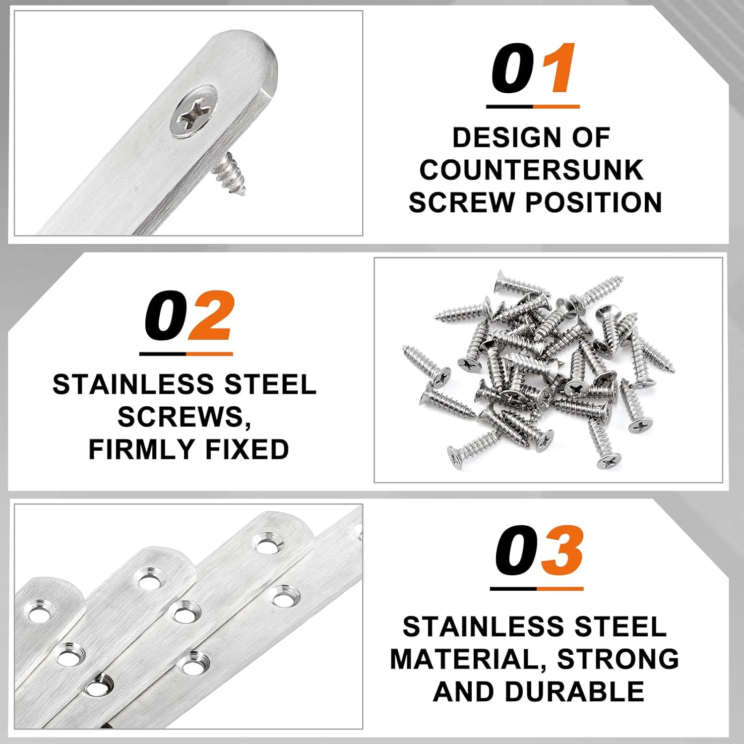 Zonon 20-Piece Flat Mending Plate Set Stainless Steel Durable Rust-Resistant