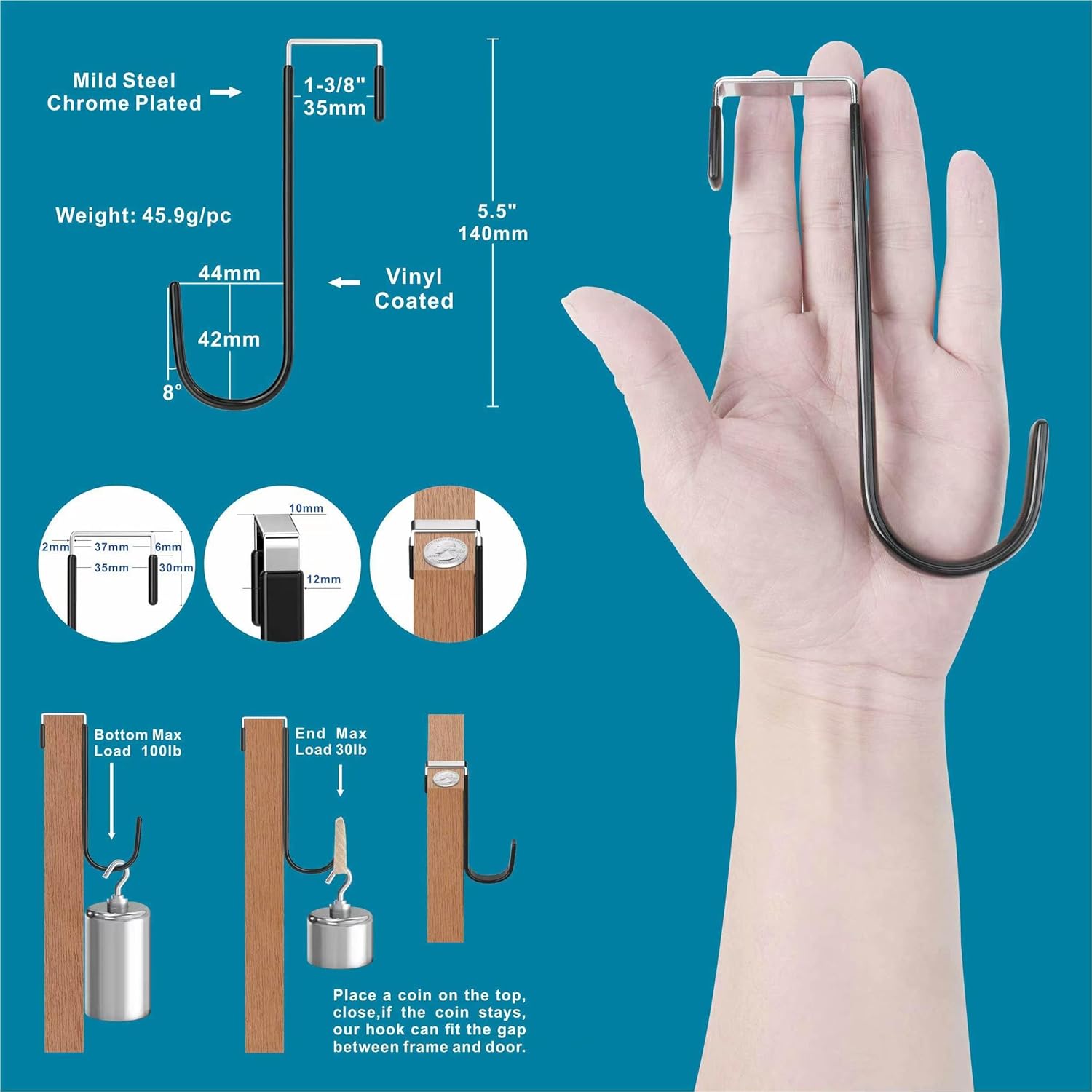 4pcs Over The Door Hooks 55 Inch Heavy Duty