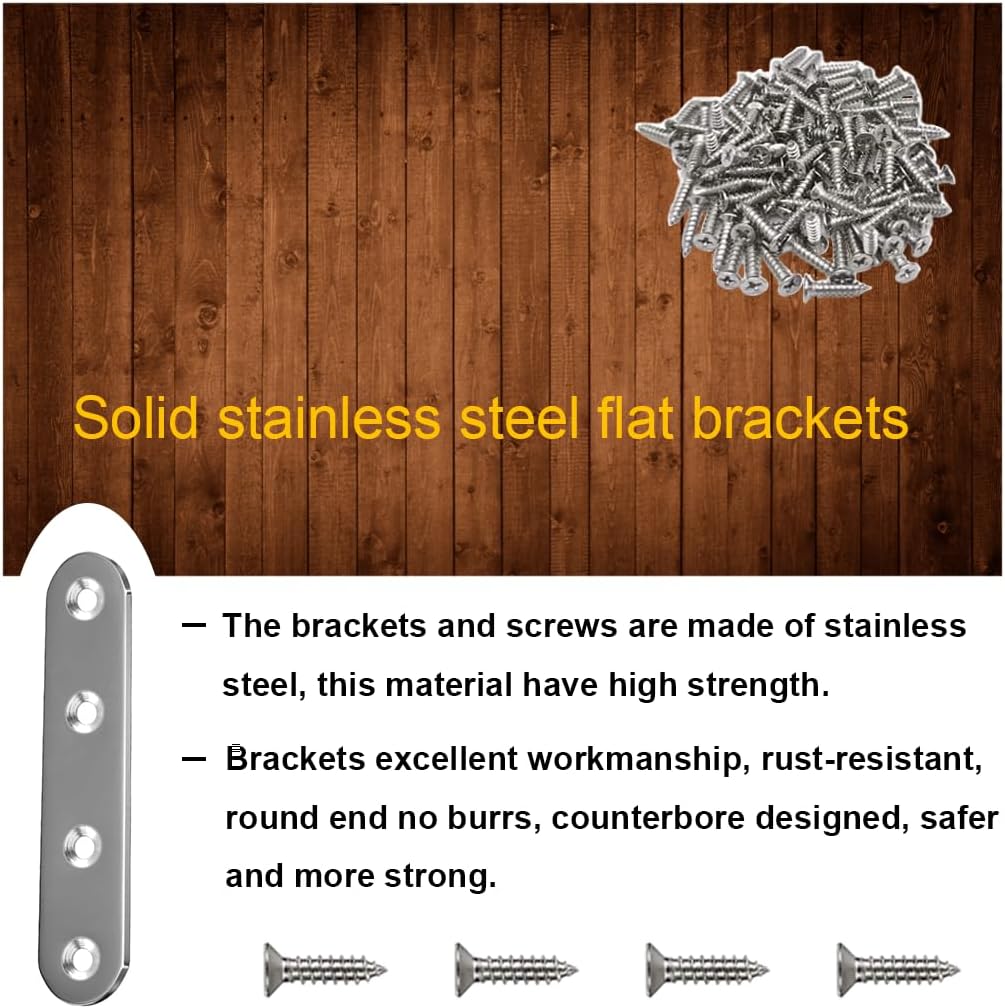 24 Pack Stainless Steel Straight Brackets with Screws