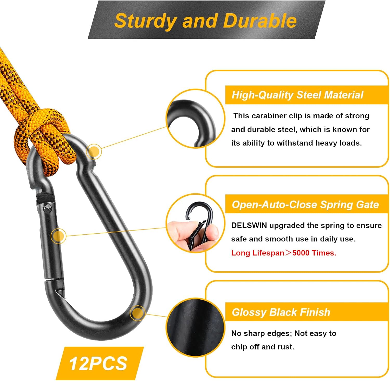 12-Piece Durable Carabiner Clips with 110 lbs Capacity for Birds Dogs