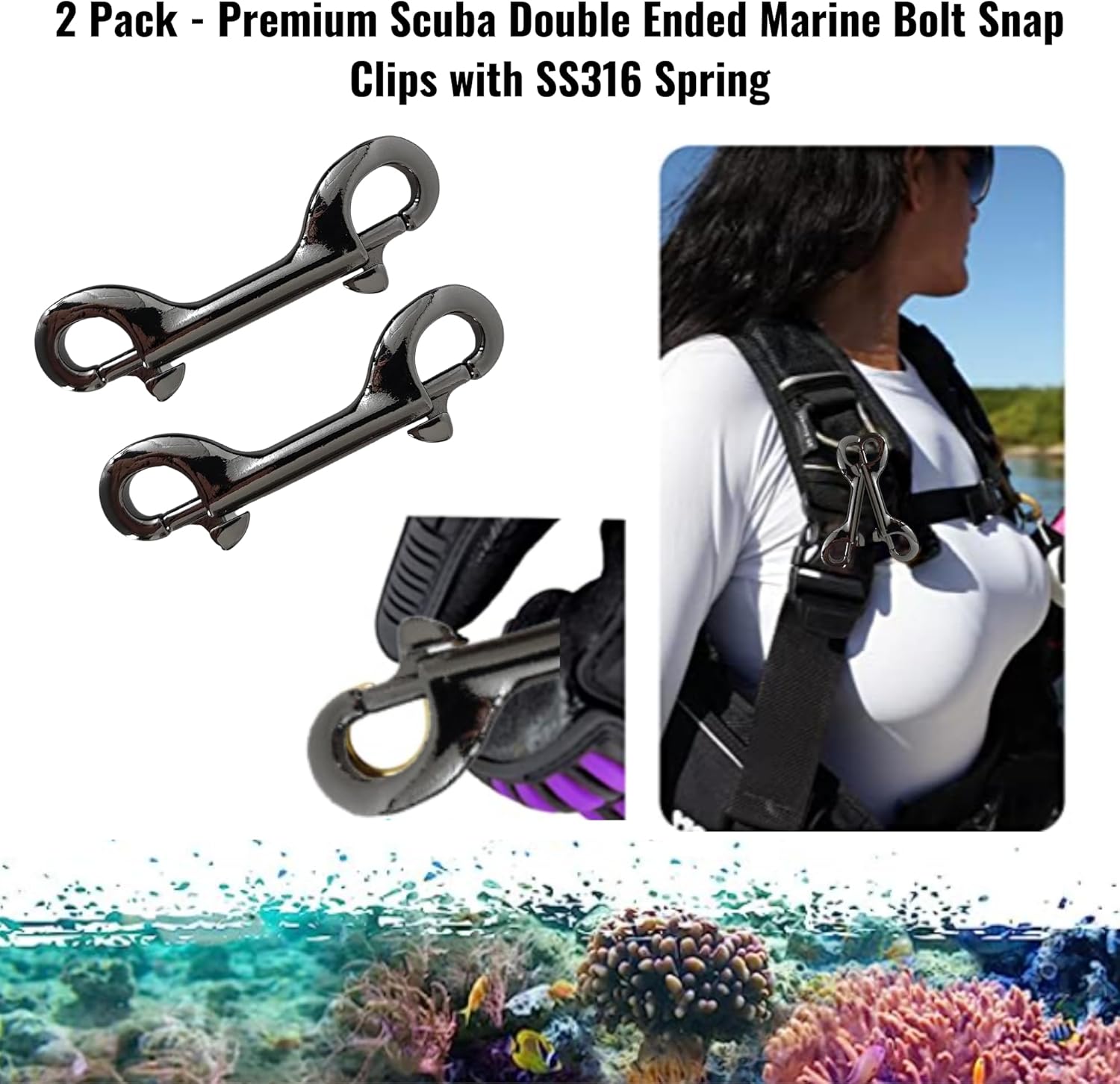 Marine Grade 4 Inch Double Ended Bolt Snaps with SS316 Spring