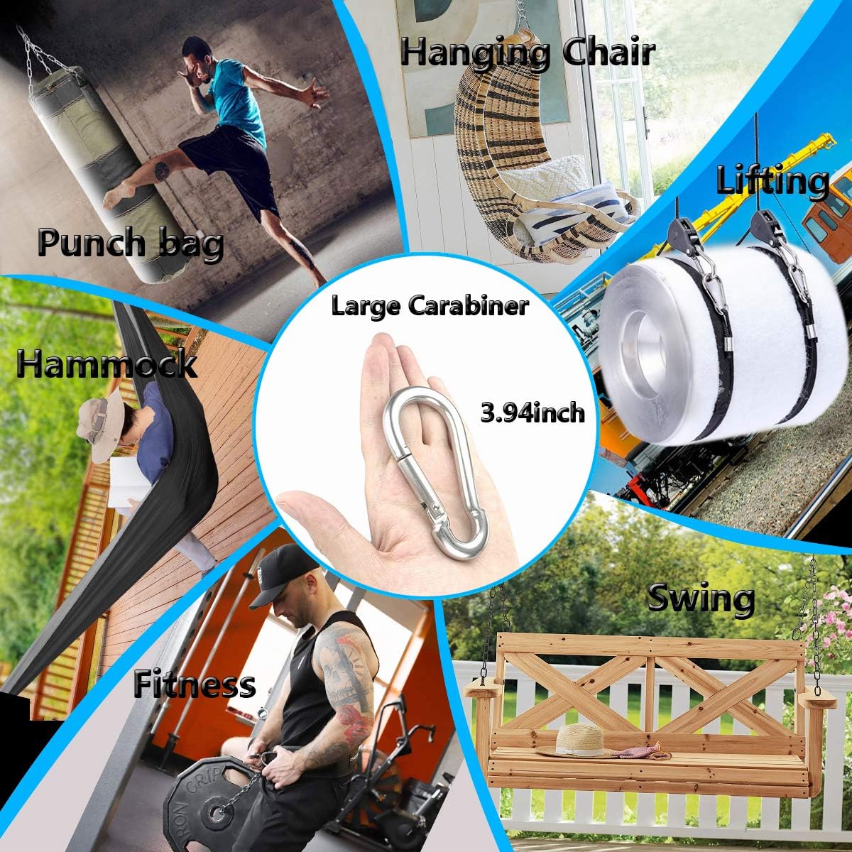 Heavy-Duty 304 Stainless Steel Spring Snap Hooks for Hammocks More