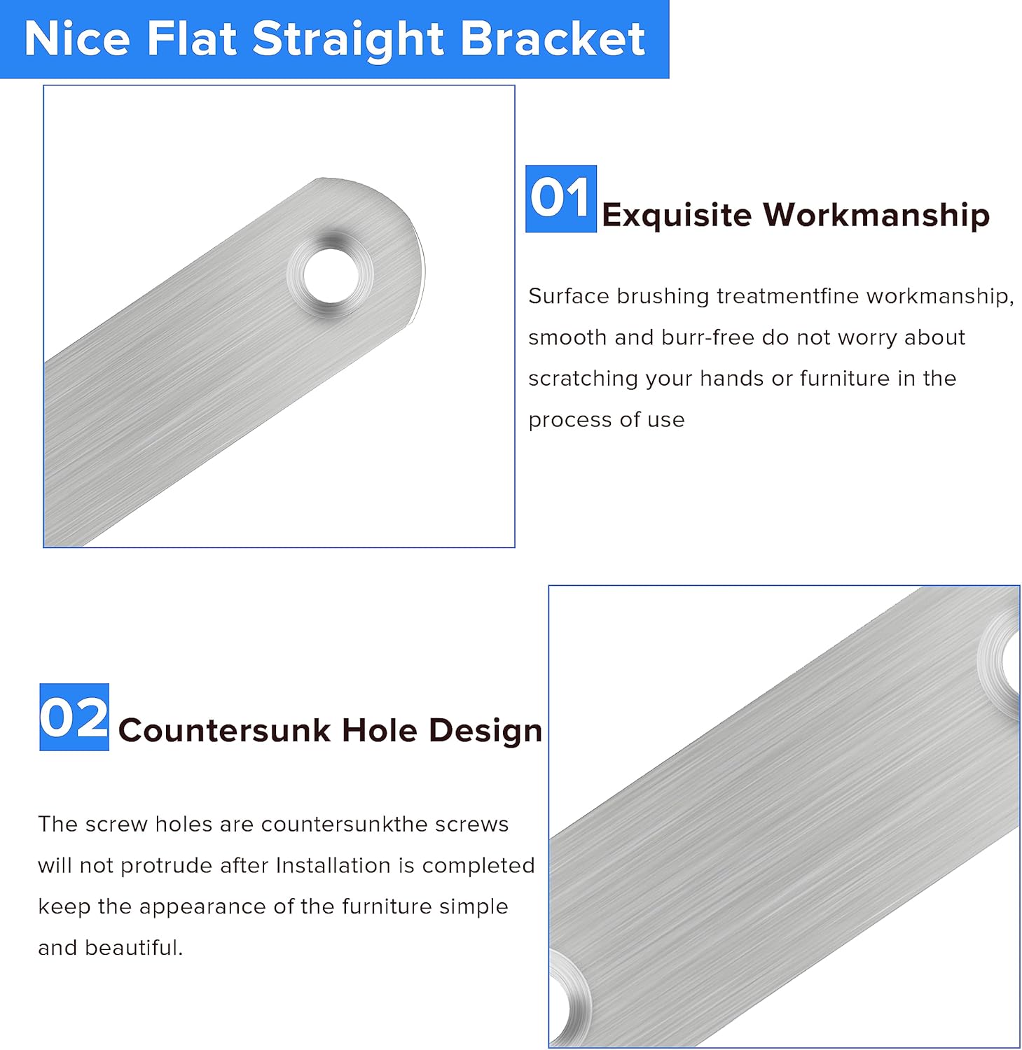 Sturdy Stainless Straight Bracket Set for Furniture Repair
