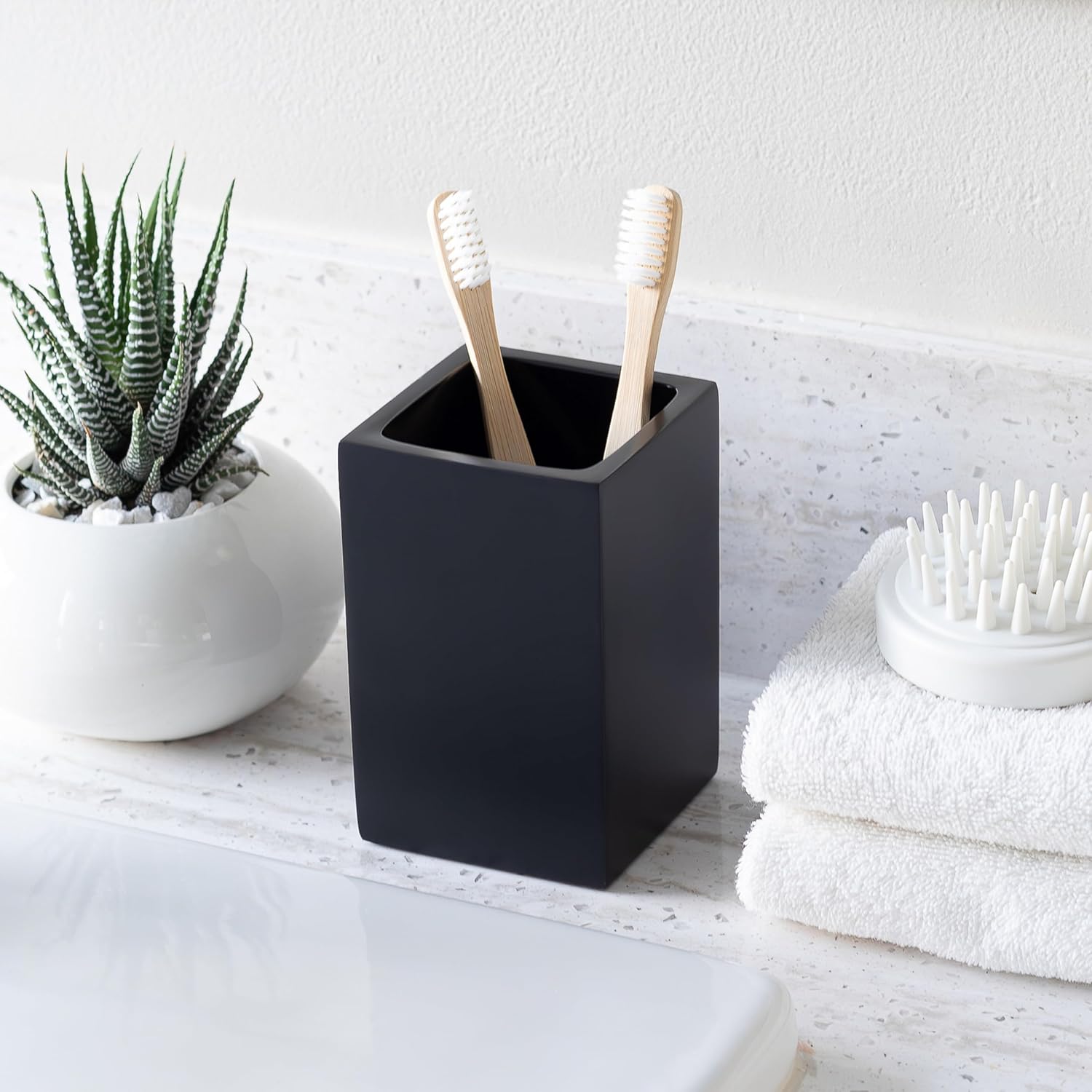 Matte Black Toothbrush and Toothpaste Holder for Bathroom Vanity and Countertop