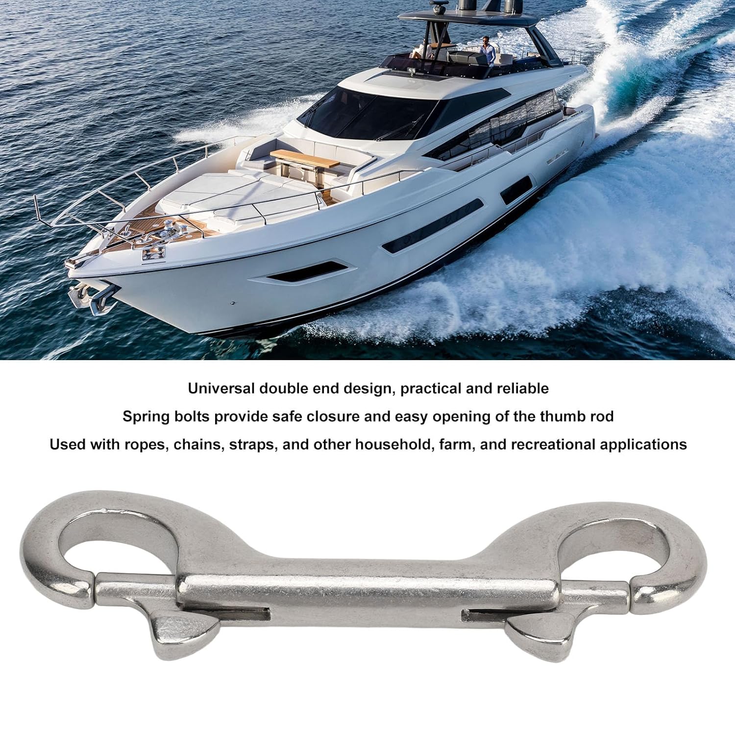 Double-Ended Marine Grade Stainless Steel Bolt Snap Hooks 115mm