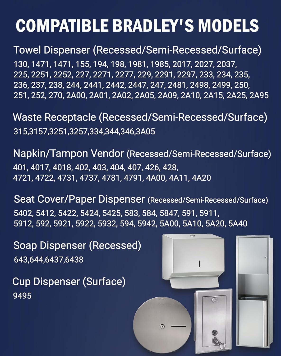 6-Pack Badogrio bathrooms 2055 dispenser key Bradley compatible